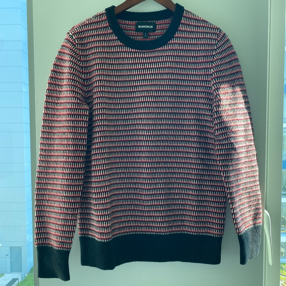 Bonobos thick wool sweater, red/black/white, size S